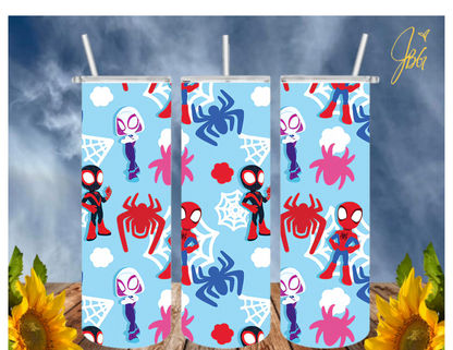 SPIDERMAN 20 Oz Tumbler with 1 Lid, 2 Straws and 1 Straw Cleaner. FREE SHIPPING. Stainless Steel. Sublimation Tumbler Cup.