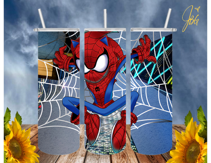 SPIDERMAN 20 Oz Tumbler with 1 Lid, 2 Straws and 1 Straw Cleaner. FREE SHIPPING. Stainless Steel. Sublimation Tumbler Cup.