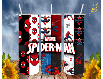 SPIDERMAN 20 Oz Tumbler with 1 Lid, 2 Straws and 1 Straw Cleaner. FREE SHIPPING. Stainless Steel. Sublimation Tumbler Cup.