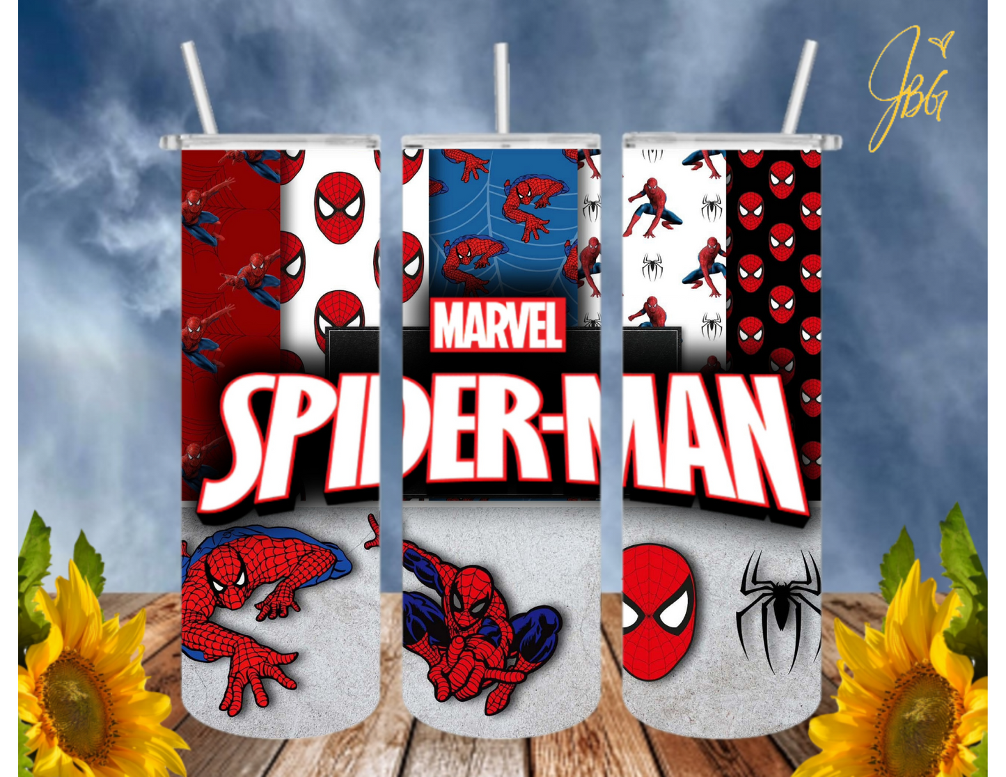 SPIDERMAN 20 Oz Tumbler with 1 Lid, 2 Straws and 1 Straw Cleaner. FREE SHIPPING. Stainless Steel. Sublimation Tumbler Cup.