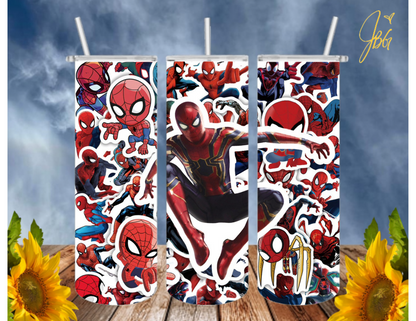 SPIDERMAN 20 Oz Tumbler with 1 Lid, 2 Straws and 1 Straw Cleaner. FREE SHIPPING. Stainless Steel. Sublimation Tumbler Cup.