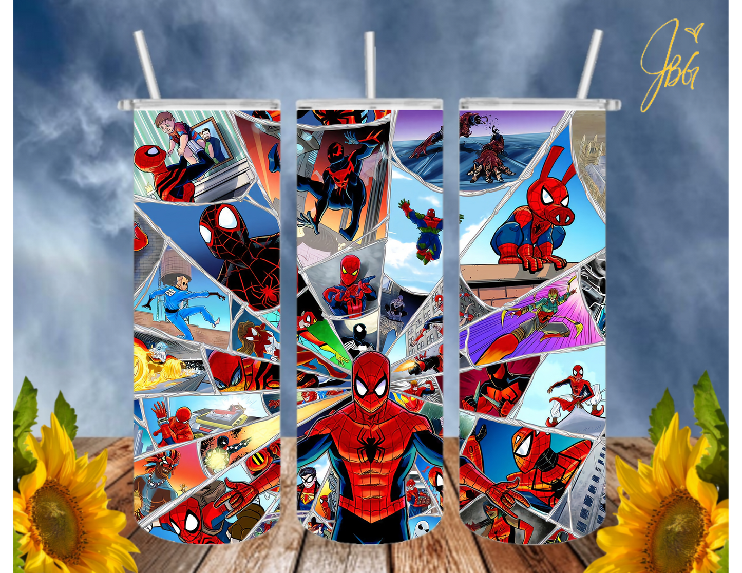 SPIDERMAN 20 Oz Tumbler with 1 Lid, 2 Straws and 1 Straw Cleaner. FREE SHIPPING. Stainless Steel. Sublimation Tumbler Cup.