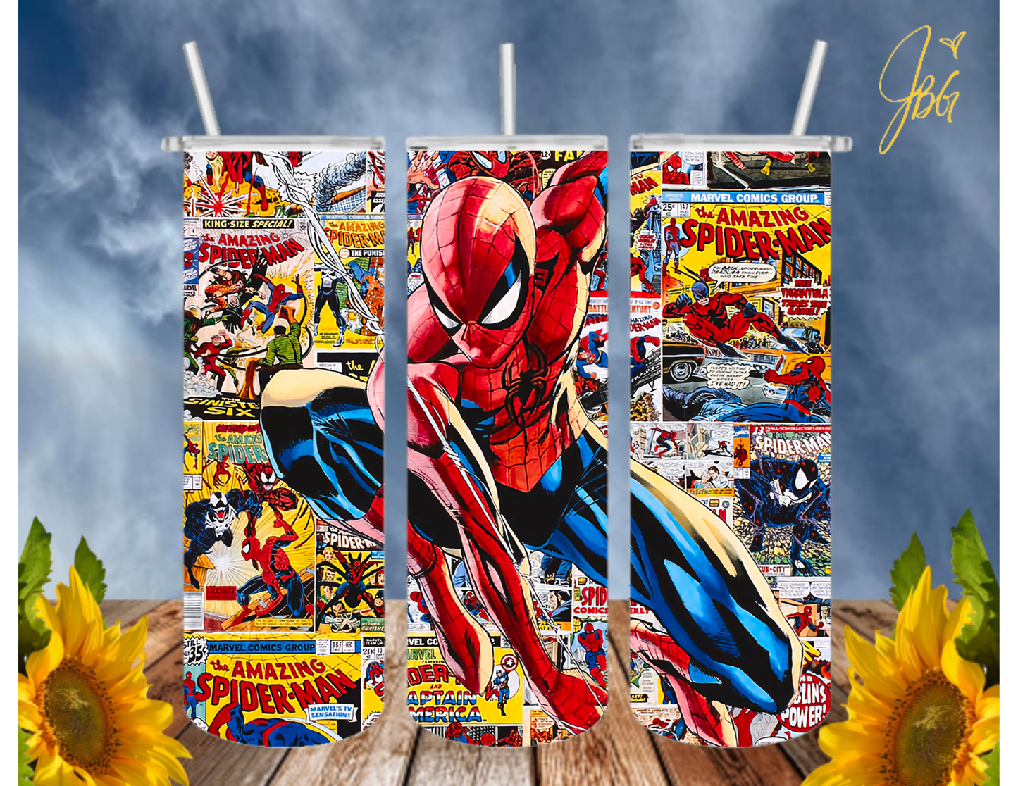 SPIDERMAN 20 Oz Tumbler with 1 Lid, 2 Straws and 1 Straw Cleaner. FREE SHIPPING. Stainless Steel. Sublimation Tumbler Cup.