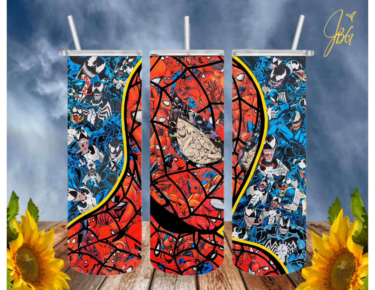 SPIDERMAN 20 Oz Tumbler with 1 Lid, 2 Straws and 1 Straw Cleaner. FREE SHIPPING. Stainless Steel. Sublimation Tumbler Cup.