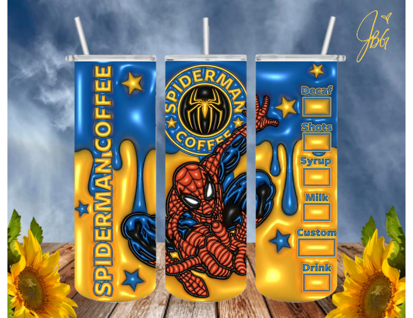 SPIDERMAN 20 Oz Tumbler with 1 Lid, 2 Straws and 1 Straw Cleaner. FREE SHIPPING. Stainless Steel. Sublimation Tumbler Cup.