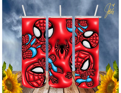 SPIDERMAN 20 Oz Tumbler with 1 Lid, 2 Straws and 1 Straw Cleaner. FREE SHIPPING. Stainless Steel. Sublimation Tumbler Cup.