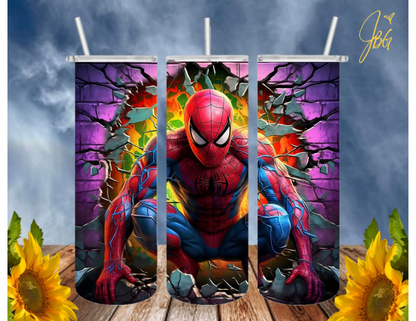 SPIDERMAN 20 Oz Tumbler with 1 Lid, 2 Straws and 1 Straw Cleaner. FREE SHIPPING. Stainless Steel. Sublimation Tumbler Cup.