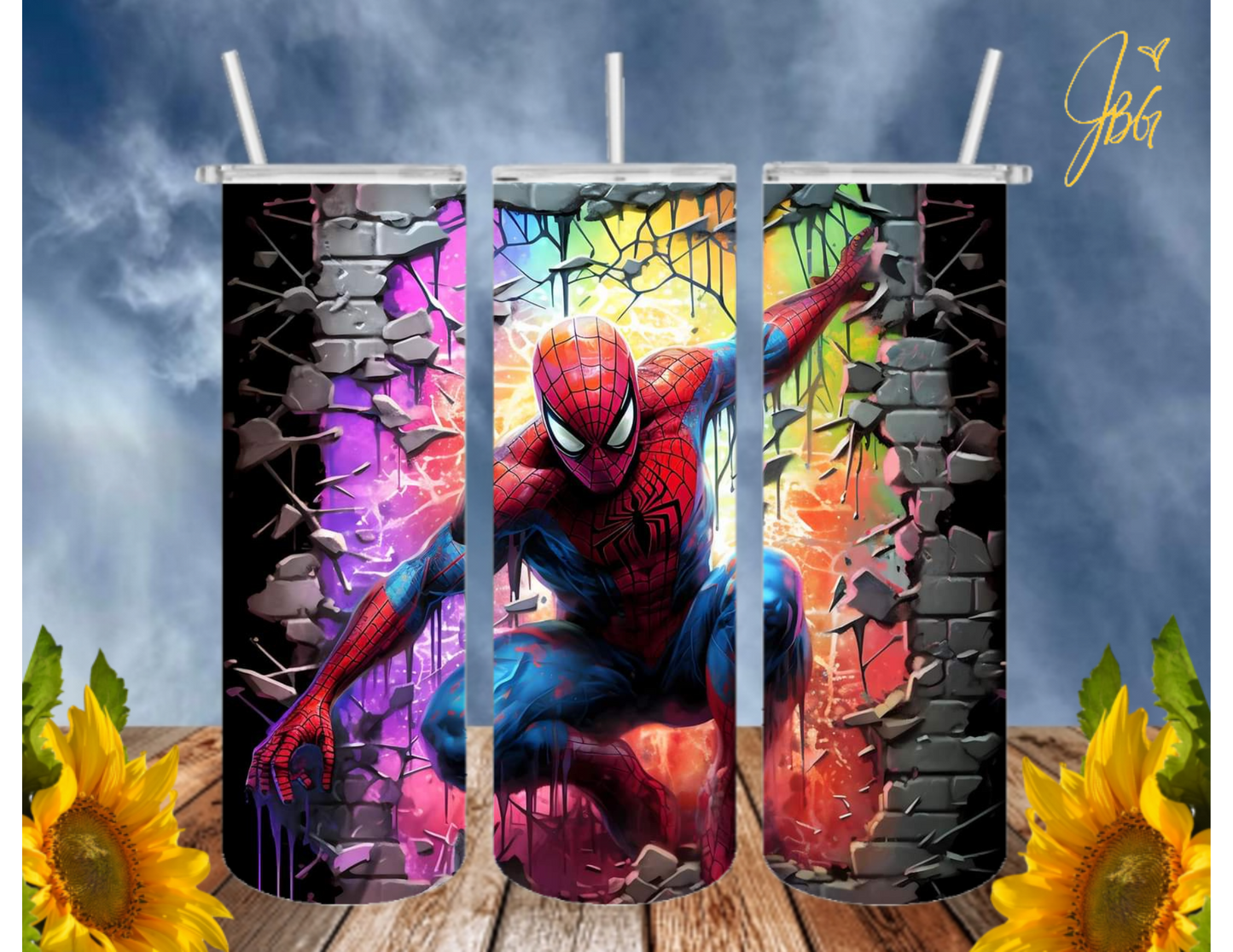 SPIDERMAN 20 Oz Tumbler with 1 Lid, 2 Straws and 1 Straw Cleaner. FREE SHIPPING. Stainless Steel. Sublimation Tumbler Cup.