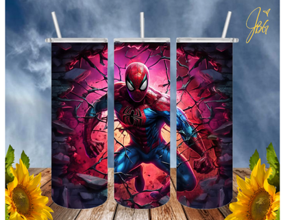 SPIDERMAN 20 Oz Tumbler with 1 Lid, 2 Straws and 1 Straw Cleaner. FREE SHIPPING. Stainless Steel. Sublimation Tumbler Cup.