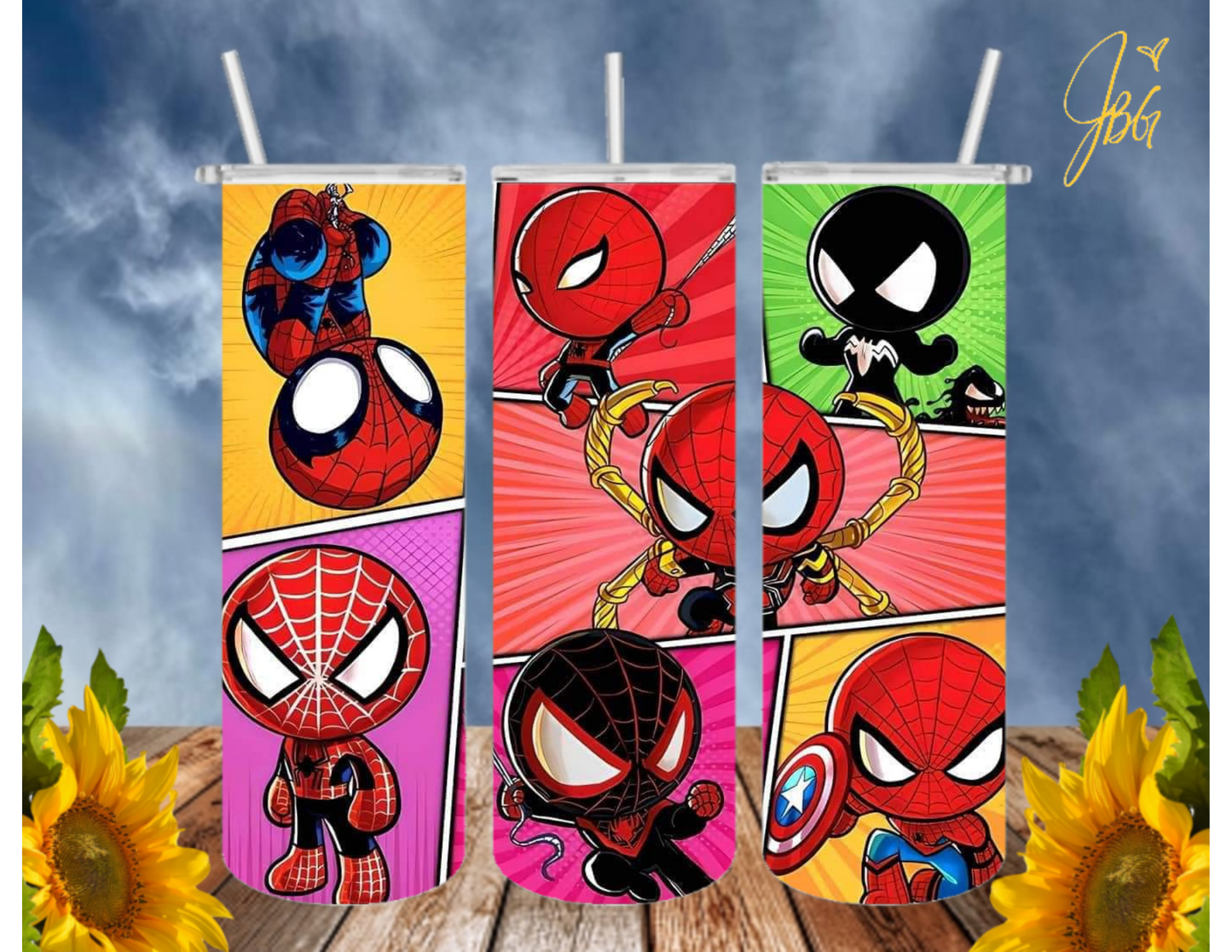 SPIDERMAN 20 Oz Tumbler with 1 Lid, 2 Straws and 1 Straw Cleaner. FREE SHIPPING. Stainless Steel. Sublimation Tumbler Cup.