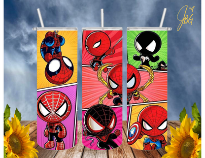 SPIDERMAN 20 Oz Tumbler with 1 Lid, 2 Straws and 1 Straw Cleaner. FREE SHIPPING. Stainless Steel. Sublimation Tumbler Cup.