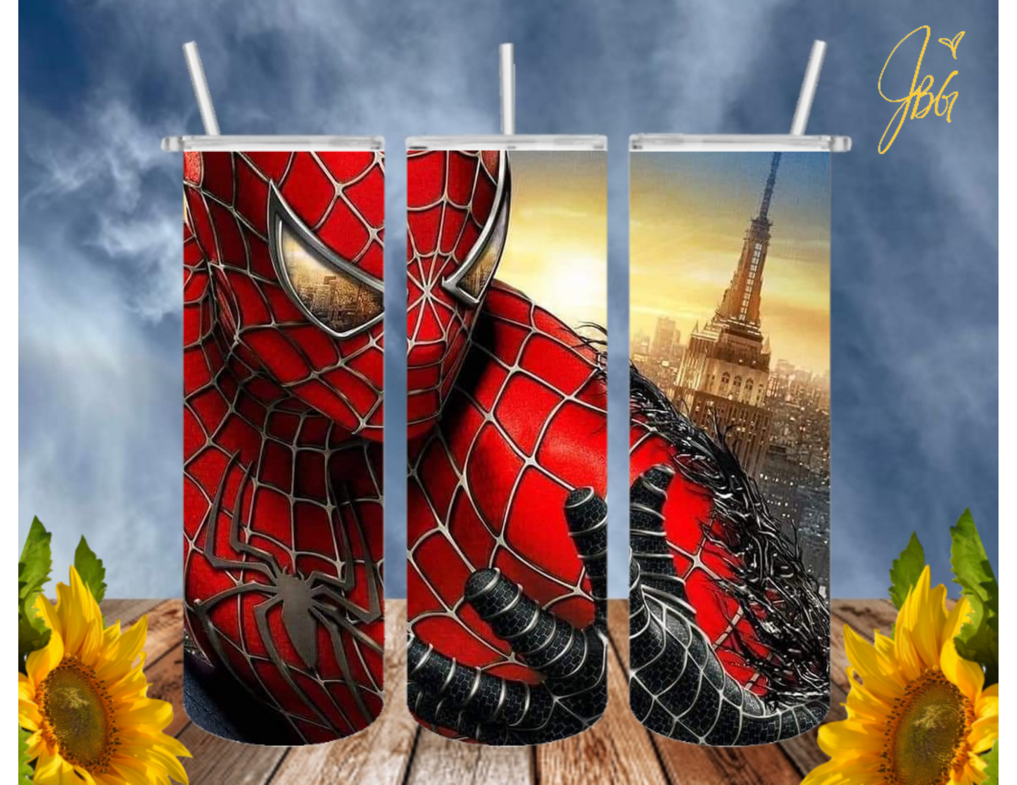 SPIDERMAN 20 Oz Tumbler with 1 Lid, 2 Straws and 1 Straw Cleaner. FREE SHIPPING. Stainless Steel. Sublimation Tumbler Cup.