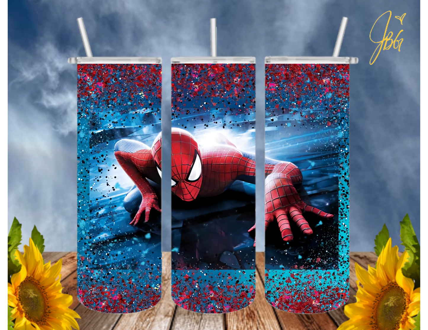 SPIDERMAN 20 Oz Tumbler with 1 Lid, 2 Straws and 1 Straw Cleaner. FREE SHIPPING. Stainless Steel. Sublimation Tumbler Cup.