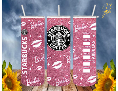 BARBIE/PINK 20 Oz Tumbler with 2 Straws, 1 Lid and Straw Cleaner. FREE SHIPPING. Stainless Steel Sublimation Tumbler Cup.