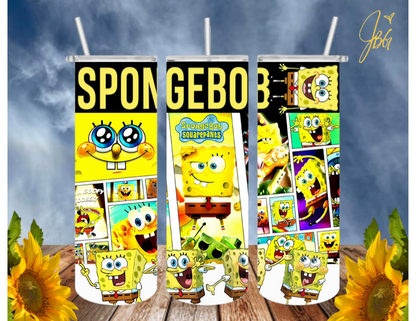 SPONGEBOB SquarePants 20 Oz Tumbler with 1 Lid, 2 Straws and 1 Straw Cleaner. FREE SHIPPING. Stainless Steel. Sublimation Tumbler Cup.