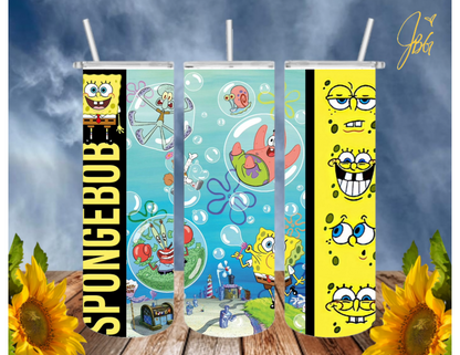 SPONGEBOB SquarePants 20 Oz Tumbler with 1 Lid, 2 Straws and 1 Straw Cleaner. FREE SHIPPING. Stainless Steel. Sublimation Tumbler Cup.