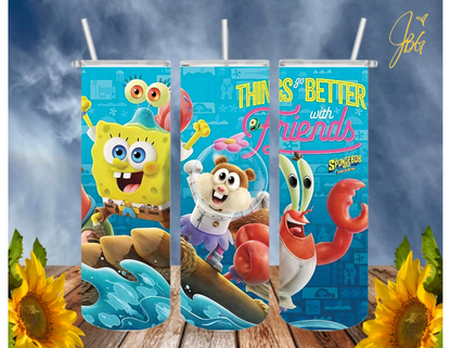 SPONGEBOB SquarePants 20 Oz Tumbler with 1 Lid, 2 Straws and 1 Straw Cleaner. FREE SHIPPING. Stainless Steel. Sublimation Tumbler Cup.