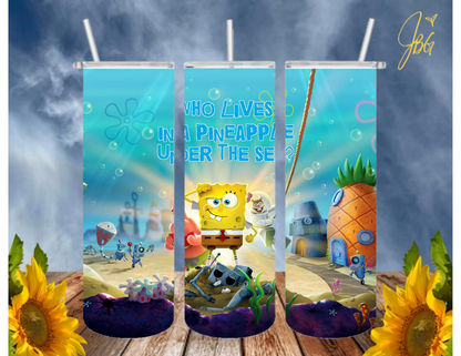 SPONGEBOB SquarePants 20 Oz Tumbler with 1 Lid, 2 Straws and 1 Straw Cleaner. FREE SHIPPING. Stainless Steel. Sublimation Tumbler Cup.