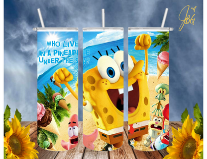 SPONGEBOB SquarePants 20 Oz Tumbler with 1 Lid, 2 Straws and 1 Straw Cleaner. FREE SHIPPING. Stainless Steel. Sublimation Tumbler Cup.