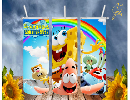 SPONGEBOB SquarePants 20 Oz Tumbler with 1 Lid, 2 Straws and 1 Straw Cleaner. FREE SHIPPING. Stainless Steel. Sublimation Tumbler Cup.