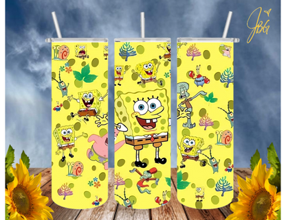 SPONGEBOB SquarePants 20 Oz Tumbler with 1 Lid, 2 Straws and 1 Straw Cleaner. FREE SHIPPING. Stainless Steel. Sublimation Tumbler Cup.