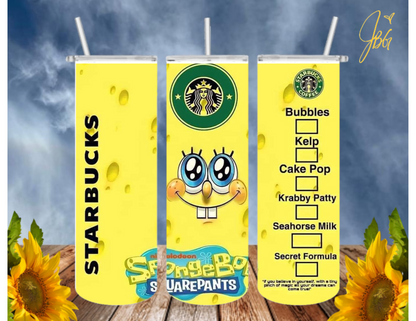 SPONGEBOB SquarePants 20 Oz Tumbler with 1 Lid, 2 Straws and 1 Straw Cleaner. FREE SHIPPING. Stainless Steel. Sublimation Tumbler Cup.