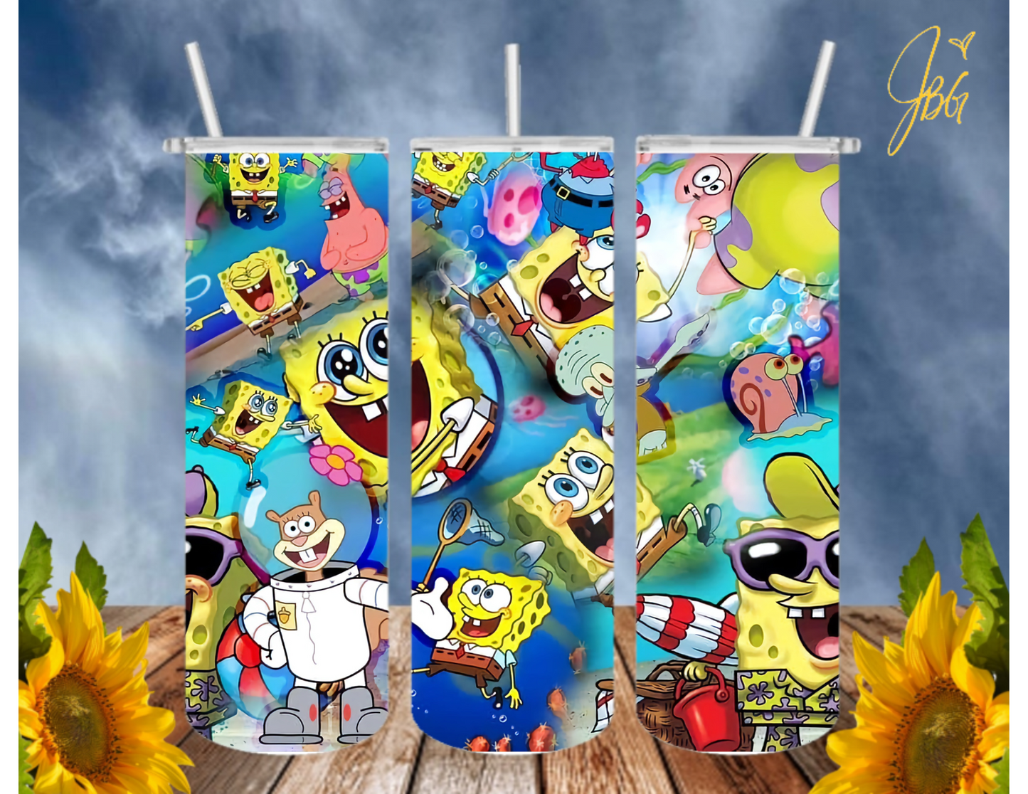 SPONGEBOB SquarePants 20 Oz Tumbler with 1 Lid, 2 Straws and 1 Straw Cleaner. FREE SHIPPING. Stainless Steel. Sublimation Tumbler Cup.