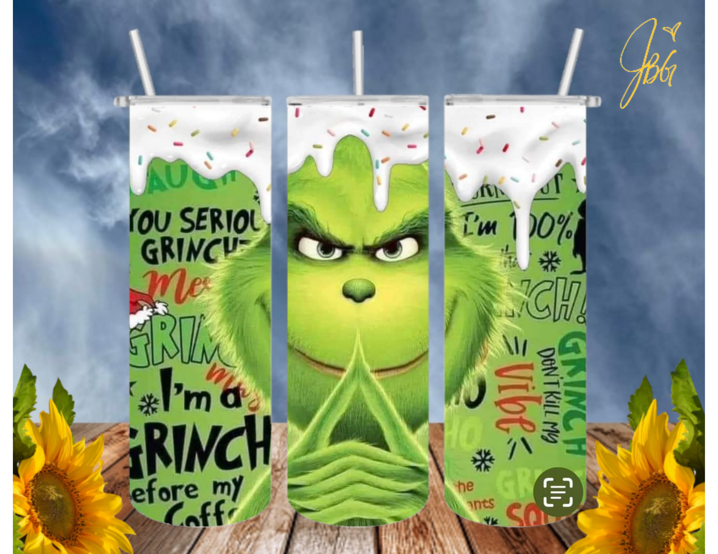 GRlNCH Christmas 20 Oz Tumbler with 1 Lid, 2 Straws and 1 Straw Cleaner. FREE SHIPPING. Stainless Steel. Sublimation Tumbler Cup.