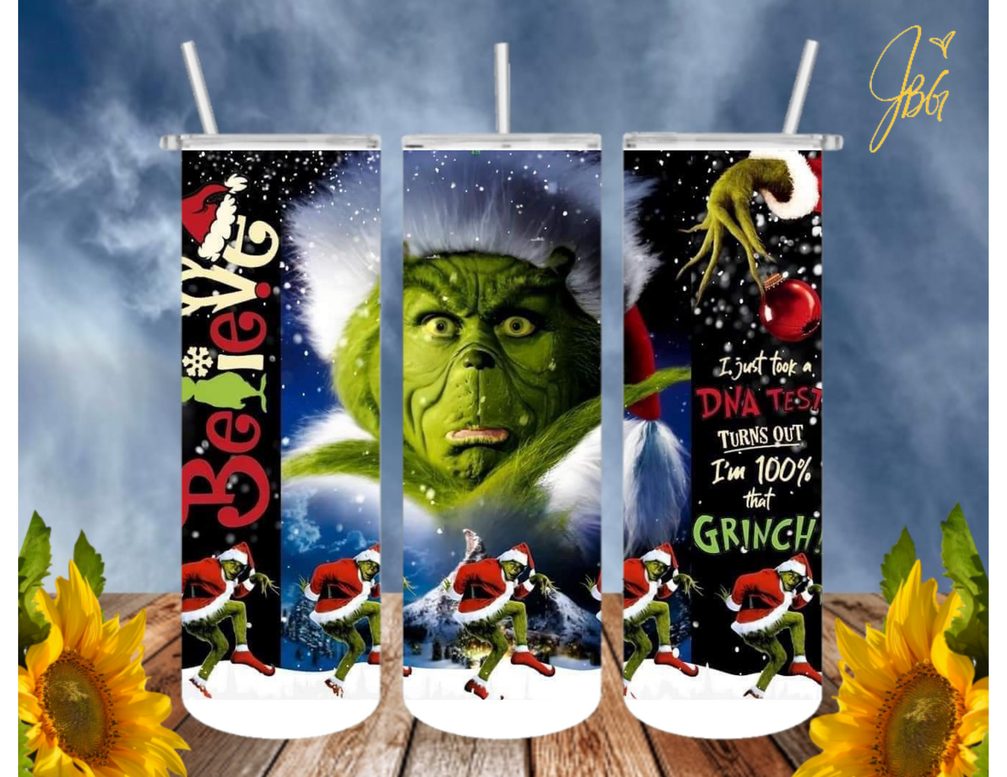 GRlNCH Christmas 20 Oz Tumbler with 1 Lid, 2 Straws and 1 Straw Cleaner. FREE SHIPPING. Stainless Steel. Sublimation Tumbler Cup.