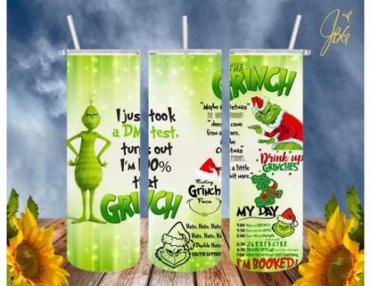 GRlNCH Christmas 20 Oz Tumbler with 1 Lid, 2 Straws and 1 Straw Cleaner. FREE SHIPPING. Stainless Steel. Sublimation Tumbler Cup.