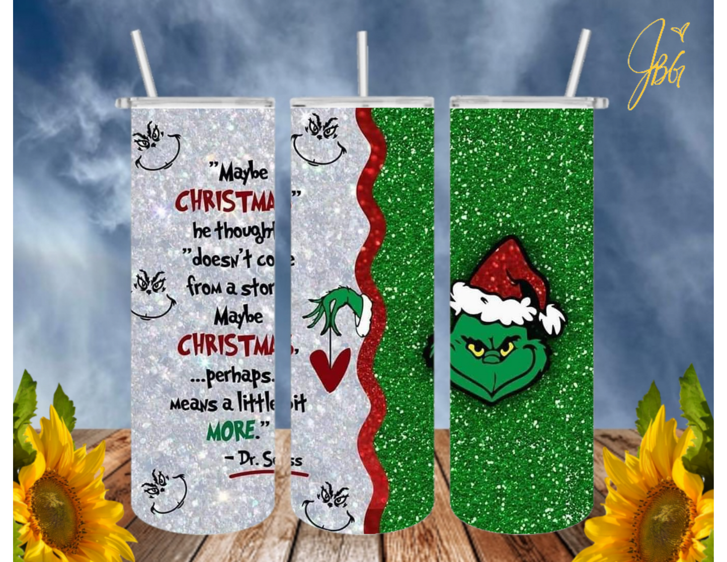 GRlNCH Christmas 20 Oz Tumbler with 1 Lid, 2 Straws and 1 Straw Cleaner. FREE SHIPPING. Stainless Steel. Sublimation Tumbler Cup.