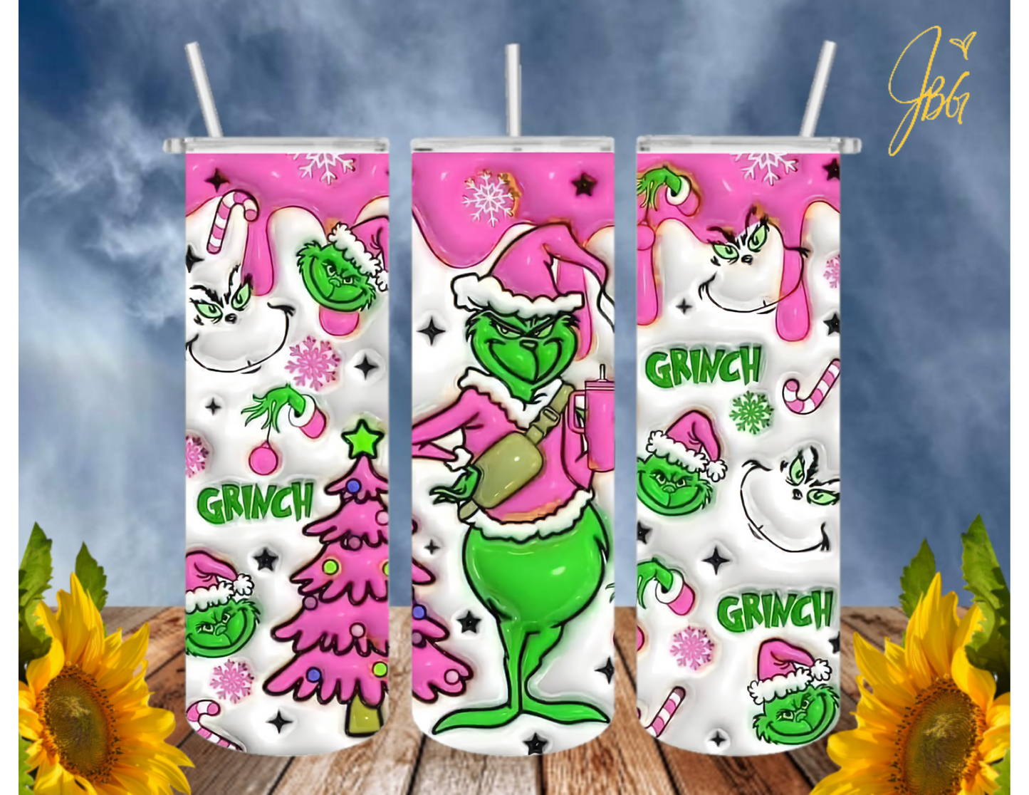 GRlNCH Pink Christmas 20 Oz Tumbler with 1 Lid, 2 Straws and 1 Straw Cleaner. FREE SHIPPING. Stainless Steel. Sublimation Tumbler Cup.