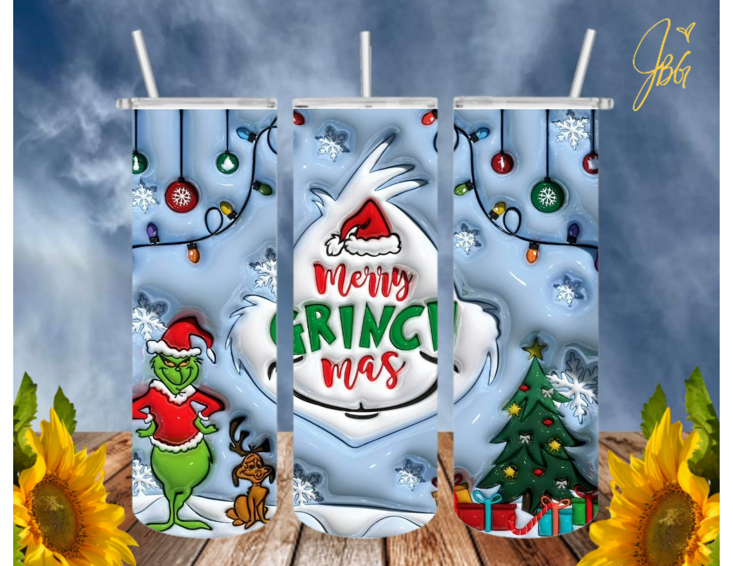 GRlNCH Christmas 20 Oz Tumbler with 1 Lid, 2 Straws and 1 Straw Cleaner. FREE SHIPPING. Stainless Steel. Sublimation Tumbler Cup.