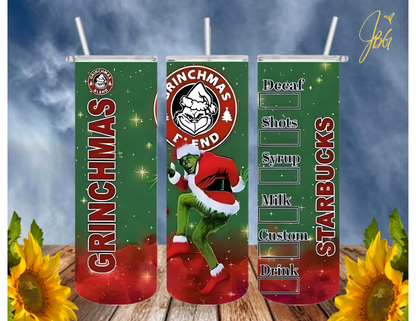 GRlNCH Christmas 20 Oz Tumbler with 1 Lid, 2 Straws and 1 Straw Cleaner. FREE SHIPPING. Stainless Steel. Sublimation Tumbler Cup.