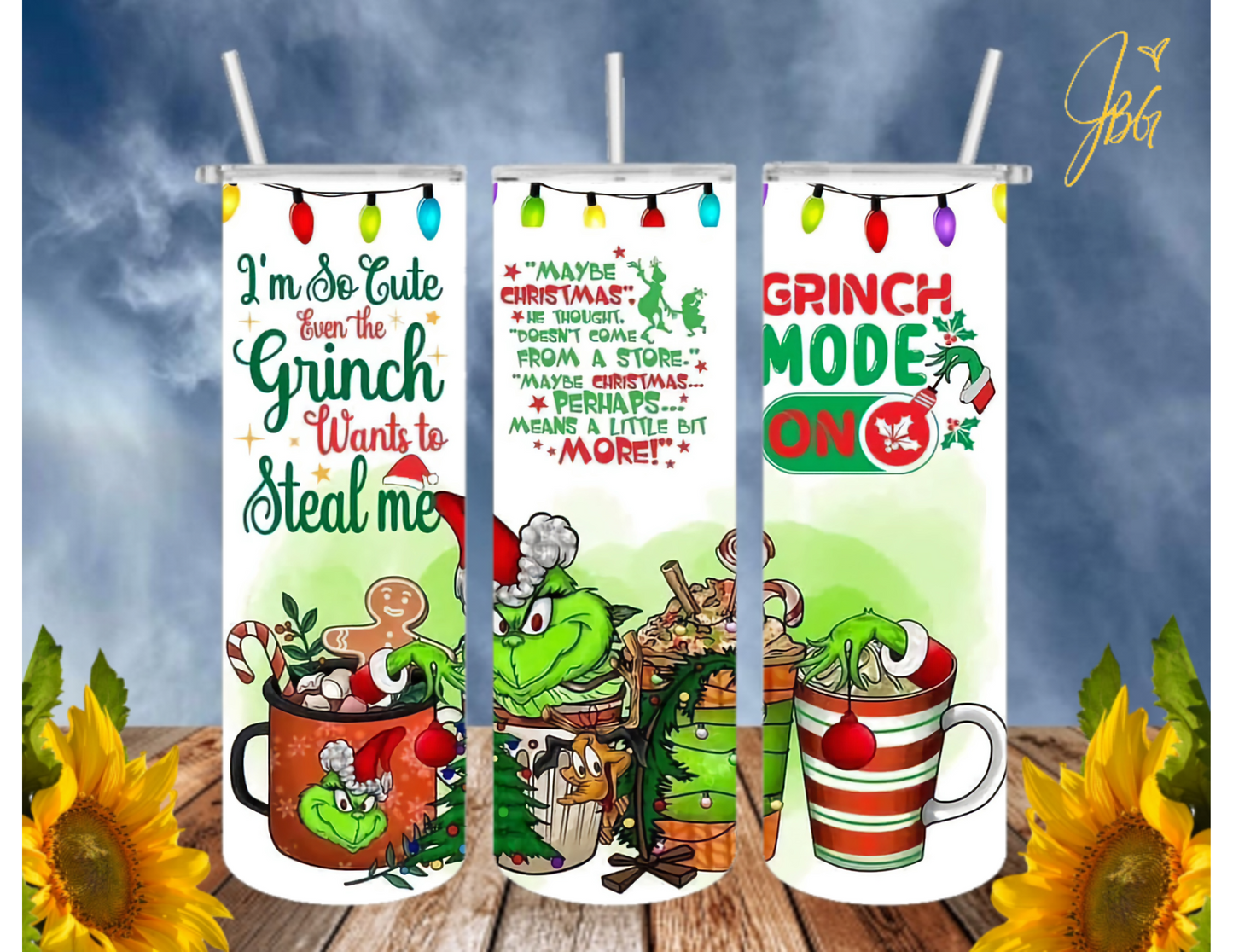 GRlNCH Christmas 20 Oz Tumbler with 1 Lid, 2 Straws and 1 Straw Cleaner. FREE SHIPPING. Stainless Steel. Sublimation Tumbler Cup.