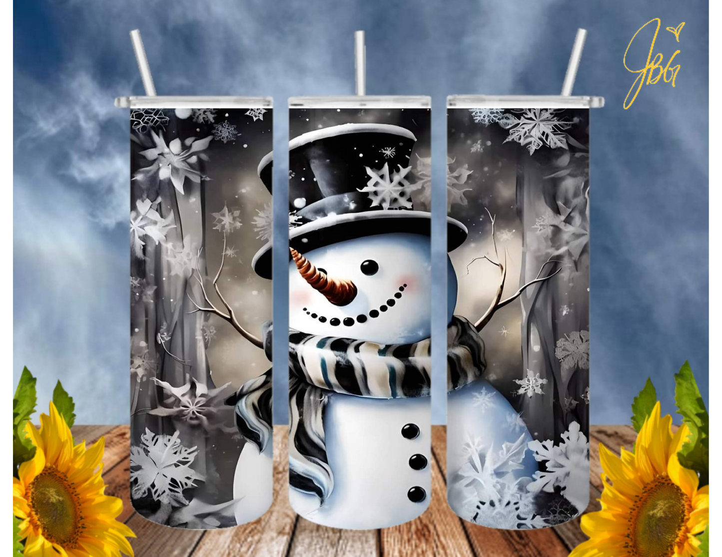 SNOWMAN 20 Oz Tumbler with 1 Lid, 2 Straws and 1 Straw Cleaner. FREE SHIPPING. Stainless Steel. Sublimation Tumbler Cup.