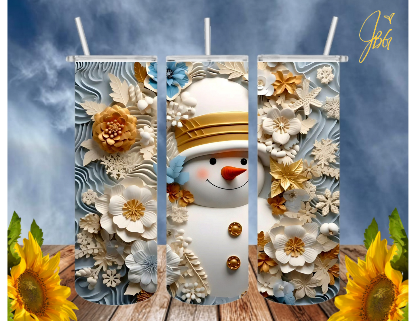 SNOWMAN 20 Oz Tumbler with 1 Lid, 2 Straws and 1 Straw Cleaner. FREE SHIPPING. Stainless Steel. Sublimation Tumbler Cup.