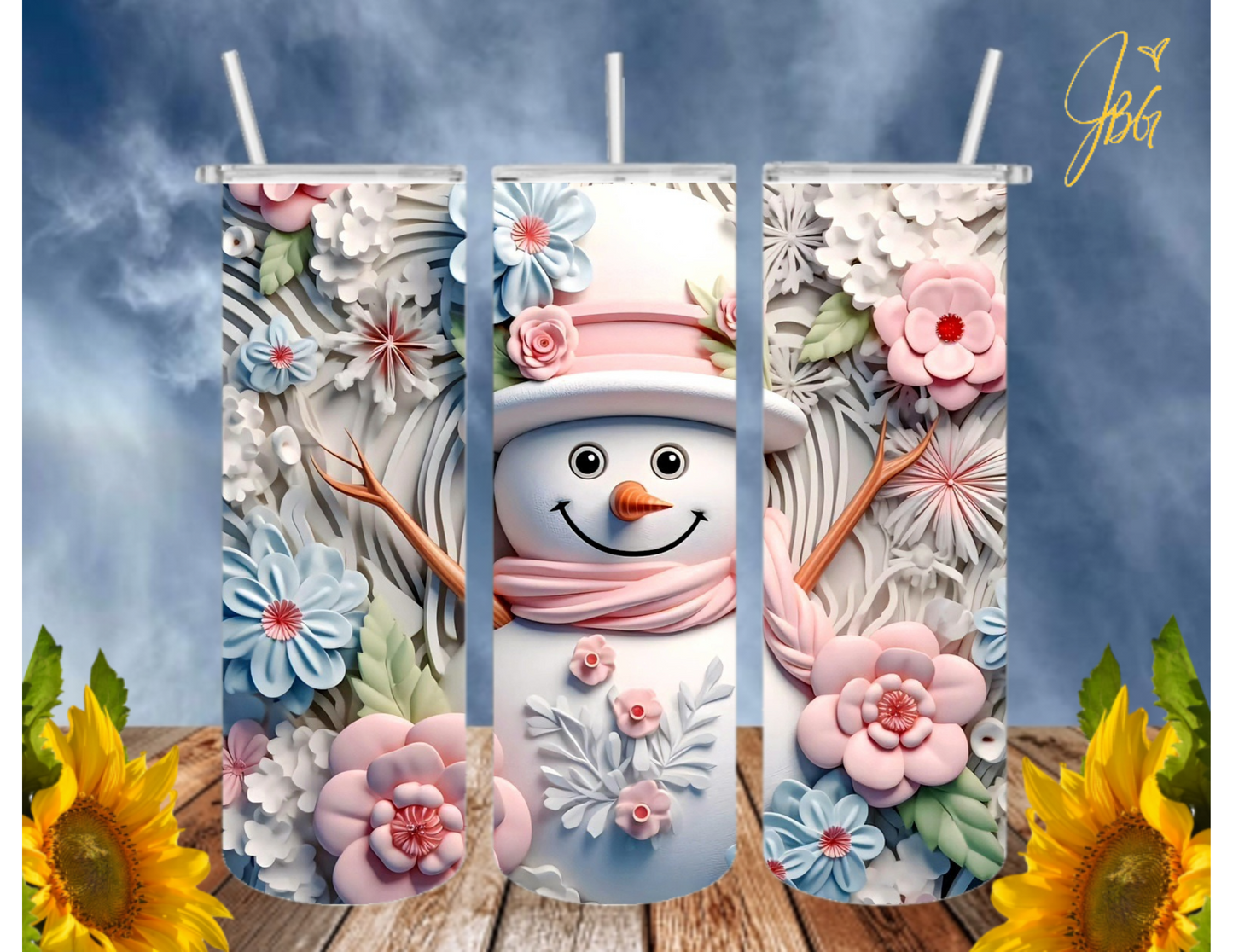 SNOWMAN 20 Oz Tumbler with 1 Lid, 2 Straws and 1 Straw Cleaner. FREE SHIPPING. Stainless Steel. Sublimation Tumbler Cup.