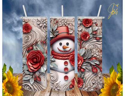 SNOWMAN 20 Oz Tumbler with 1 Lid, 2 Straws and 1 Straw Cleaner. FREE SHIPPING. Stainless Steel. Sublimation Tumbler Cup.