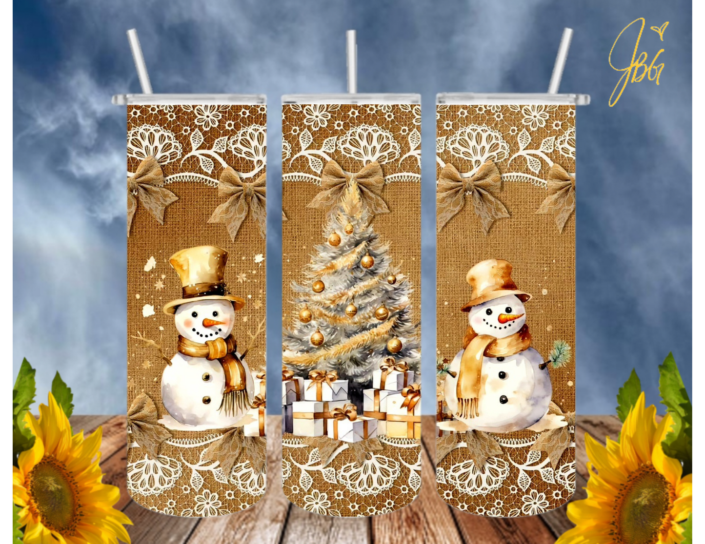 SNOWMAN 20 Oz Tumbler with 1 Lid, 2 Straws and 1 Straw Cleaner. FREE SHIPPING. Stainless Steel. Sublimation Tumbler Cup.