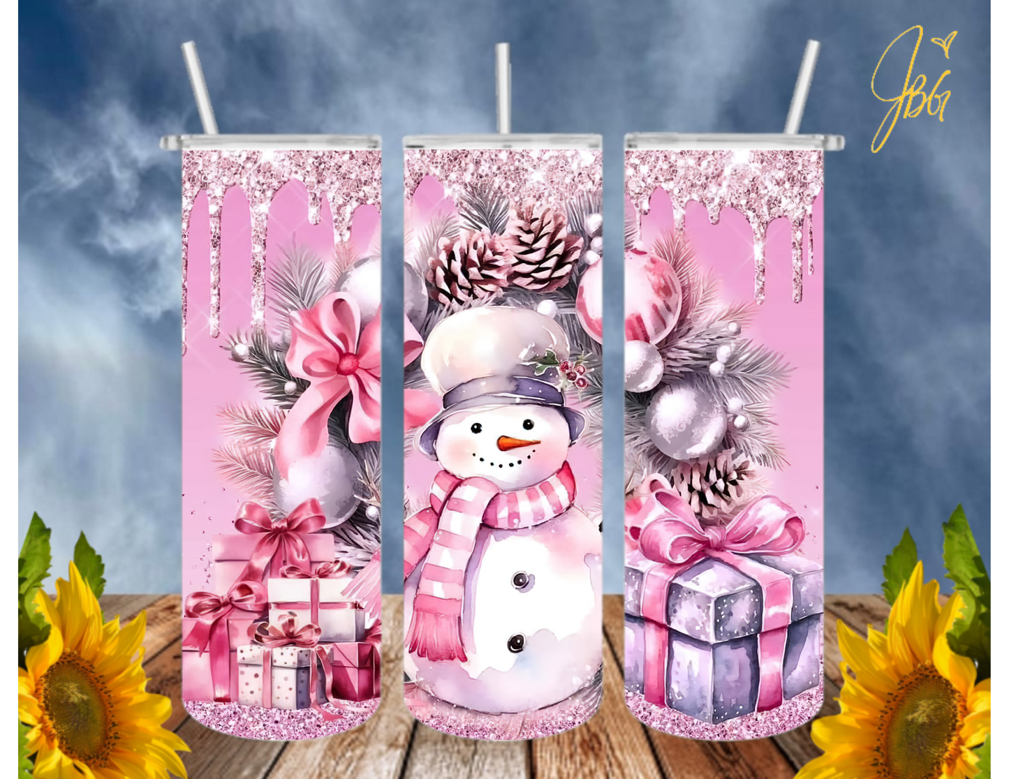 SNOWMAN 20 Oz Tumbler with 1 Lid, 2 Straws and 1 Straw Cleaner. FREE SHIPPING. Stainless Steel. Sublimation Tumbler Cup.