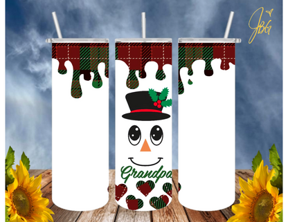 SNOWMAN 20 Oz Tumbler with 1 Lid, 2 Straws and 1 Straw Cleaner. FREE SHIPPING. Stainless Steel. Sublimation Tumbler Cup.