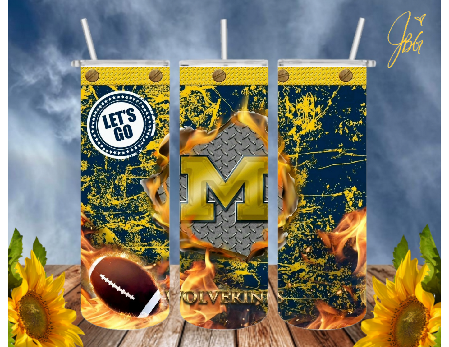 MICHIGAN Wolverines 20 Oz Tumbler with 1 Lid, 2 Straws and 1 Straw Cleaner. FREE SHIPPING. Stainless Steel. Sublimation Tumbler Cup.