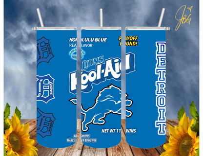 LIONS NFL 20 Oz Tumbler with 1 Lid, 2 Straws and 1 Straw Cleaner. FREE SHIPPING. Stainless Steel. Sublimation Tumbler Cup.