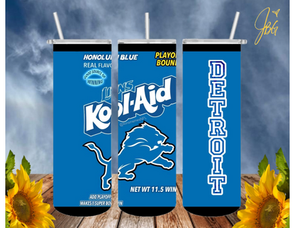 LIONS NFL 20 Oz Tumbler with 1 Lid, 2 Straws and 1 Straw Cleaner. FREE SHIPPING. Stainless Steel. Sublimation Tumbler Cup.