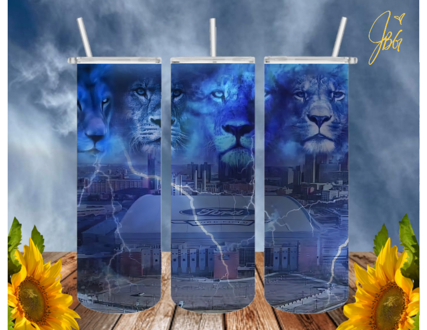 LIONS NFL 20 Oz Tumbler with 1 Lid, 2 Straws and 1 Straw Cleaner. FREE SHIPPING. Stainless Steel. Sublimation Tumbler Cup.