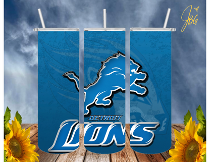 LIONS NFL 20 Oz Tumbler with 1 Lid, 2 Straws and 1 Straw Cleaner. FREE SHIPPING. Stainless Steel. Sublimation Tumbler Cup.