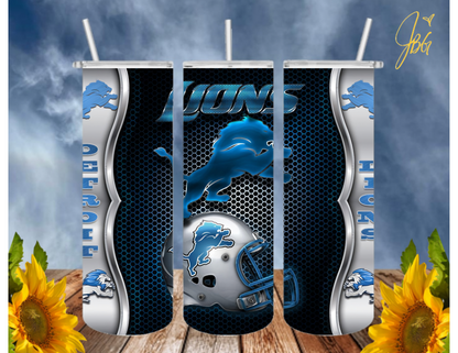 LIONS NFL 20 Oz Tumbler with 1 Lid, 2 Straws and 1 Straw Cleaner. FREE SHIPPING. Stainless Steel. Sublimation Tumbler Cup.