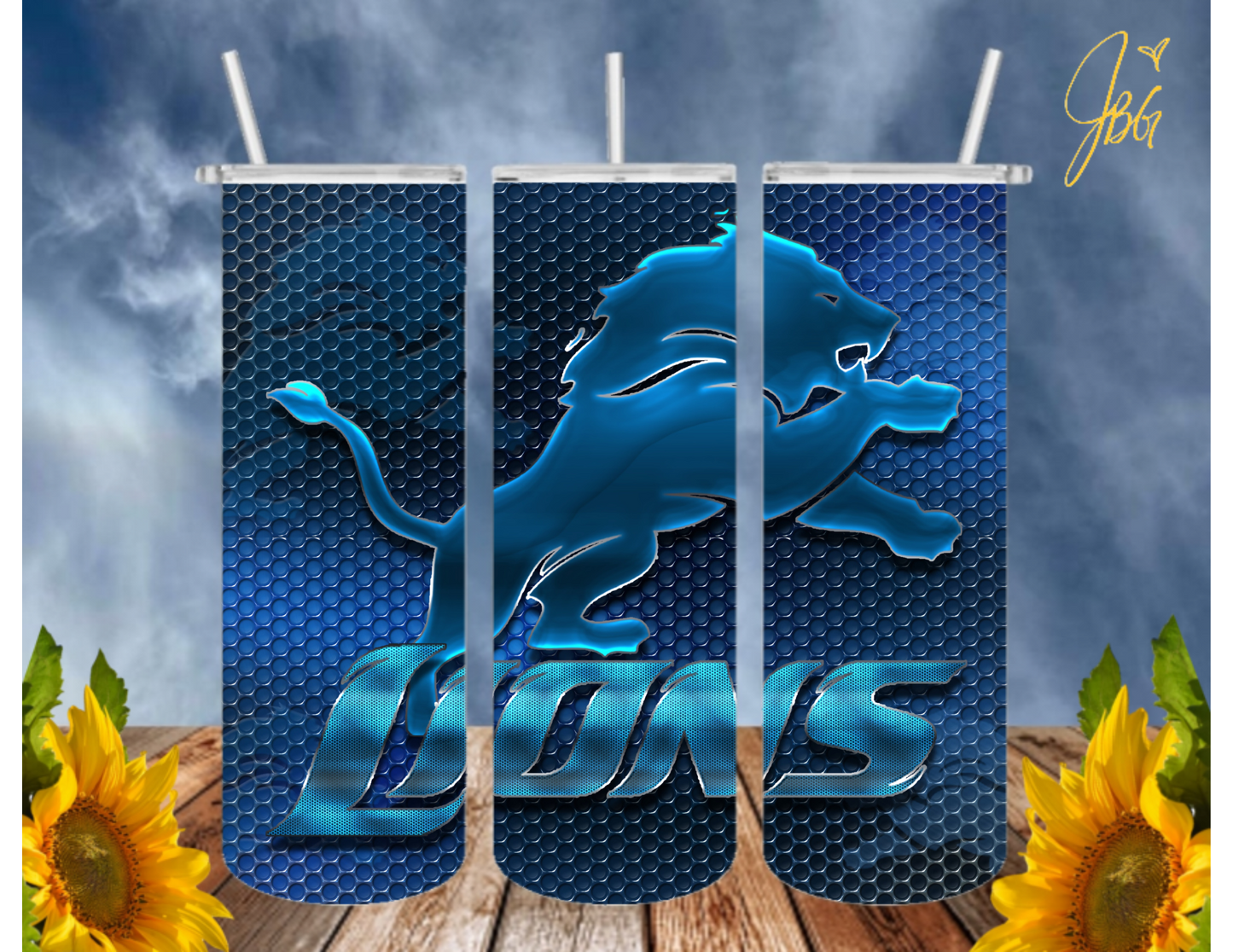 LIONS NFL 20 Oz Tumbler with 1 Lid, 2 Straws and 1 Straw Cleaner. FREE SHIPPING. Stainless Steel. Sublimation Tumbler Cup.