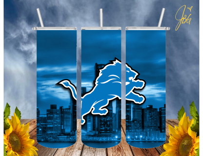 LIONS NFL 20 Oz Tumbler with 1 Lid, 2 Straws and 1 Straw Cleaner. FREE SHIPPING. Stainless Steel. Sublimation Tumbler Cup.